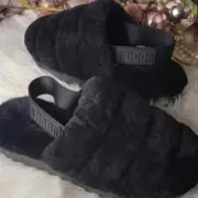 UGG Super Fluff Slingback Slippers Black 8M