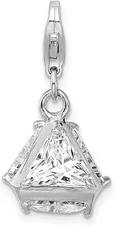 [JewelryWeb] 925 Sterling Silver Fancy Lobster Closure Rhodium Plated 3 d CZ Cubic Zirconia Simulated Diamond With-Lobster Clasp Charm Pendant Necklace 24x13mm Wide