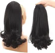 Wig for women with straight hair and two plastic combs, drawstring, black ponytail extensions, natural ponytail