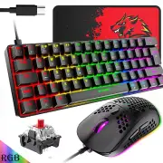 62 Keys UK Layout Gaming Keyboard Mouse Set RGB Backlit Mechanical Portable PC