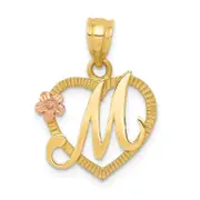 14K Two-Tone Heart Letter M Initial Pendant