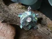 Sea Turtle Tortoise Colorful Abalone Sterling Silver 925 Pin Brooch Pendant E94