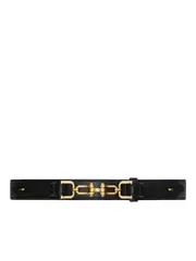 Celine Medium Eperon Chain Belt with Hook in Smooth Calfskin Black