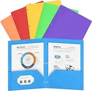 Plastic Folders with Two Pockets,6Pcs 3 Hole Punch Folders Plastic 3 Hole Punched Folders with Pocket,2 Pocket Folder 3 Hole Punch Poly Folder with Stay Put Tabs Business Card Slot Fits 3 Ring Binder