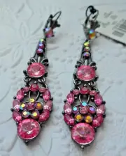 NEW Express Black Chandelier Teardrop Earrings Pink Aurora Borealis Crystal