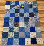 Quilt Top Lap Throw Table Topper Sofa Pillow 32" x 42" Blue Blocks
