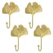 4 Pack Ginkgo Leaf Wall Hooks Easy Decor Metal Hangers Waterproof Coats Bags