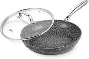 8 Inch Nonstick Frying Pan with Lid, Grey Granite Skillet with Non Toxic APEO & PFOA Free,Even Heating and Less Oil,8 Inch Omelet Pan with Heat-Resistant Handle,Suitable for All Stove,Oven Safe