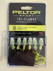 Peltor Sport Tri-Flange Corded Reusable Earplugs 3 Pair Noise Reduction Rated