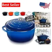 Classic Sapphire Blue Enameled Cast Iron Cookware - 6 Quart with Tight-Fit Lid
