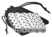 Lot (25) 16mm 5/8" D6 White Dice Black Pips Dots + Black Storage Pouch Bundle