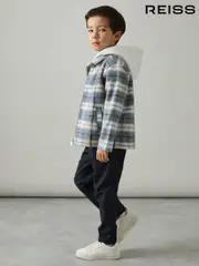 Reiss Blue Ostler 9-13 yrs Long Sleeved Hooded Check Overshirt (AG1898) | $125