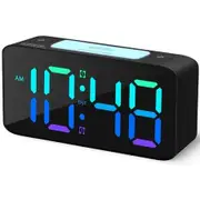 Extra-Loud Alarm Clock with 7-color Night Light,Adjustable Volume & brightness Perfect for heavy sleepers,kids,teens(Black+RGB)