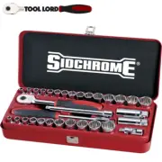 Sidchrome 32Pce 3/8" Drv Socket Set Metric AF 6-22mm 1/4-7/8" Tool Kit SCMT13105