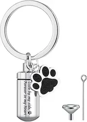 Canghai Stainless Steel Dog Paw Cremation Urn Keyring, Memorial Ashes Keepsake Keychain, Pet Charms Locket Pendant Cremation Jewellery for Ashes(Once by my side)