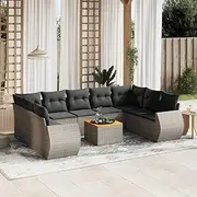 Patio Furniture Sets 10 Piece Garden Sofa Set with Cushions Grey Poly Rattan