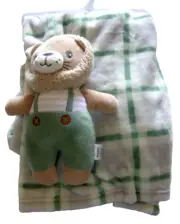 Duck Duck Goose Baby Blanket & Plush Toy, Lion Theme, 30" x 40", Green, New
