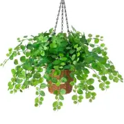 Artificial Fake Hanging Plants with Basket, 3 Bundles Faux Plant Potted Green...