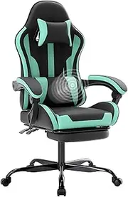 WOTSTA Gaming Chair Office Chair PC Chair with Massage Lumbar Support, Racing Style PVC Leather High Back Adjustable Swivel Task Chair with Footrest (BLACKMINTGREEN)