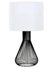 Akira 1 Light Tall Table Lamp with Metal Wire Base and White Linen Shade