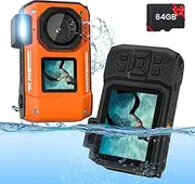 4K 33FT Digital Camera 48MP Underwater Camera Waterproof Camera Rugged Dustproof Shockproof,with 64GB Card Autofocus Selfie Dual-Screen Camera Snorkeling Zoom Point and Shoot Camera Type-C-Orange