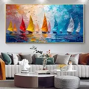 Mintura Handmade Abstract Bost Oil Paintings On Canvas Wall Art Decoration Modern Ship Landscape Picture For Home Decor Rolled Frameless Unstretched Painting
