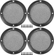 X AUTOHAUX Universal 3" Car Speaker Grills Cover Mesh Round 3 Inch Audio Speaker Subwoofer Guard Protector Case with Screws Iron Bright Black - Pack of 4