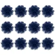 12-Pack Chiffon Flowers 2.76 x 2.76" Fabric Flowers for Craft [Navy Blue]