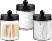 3 Pack Apothecary Jar Canisters Bathroom Vanity Organizer - Qtip Holder Storage