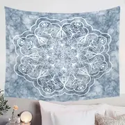 White Mandala on Greyish Marble Tapestry