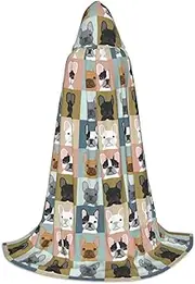 SKKNT French Bulldog Print Halloween Hooded Cloak Full Length Cape With Hood For Men And Women For Carnival