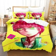 v336 Bed Sheets Anime Disastrous Life Of Saiki K Bedding Set,Duvet Cover Bed Set Quilt Cover Pillowcase,King Queen Twin Size Boys Girls Adults 3-Piece