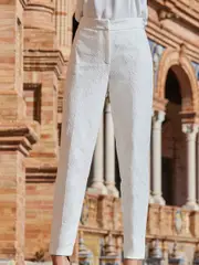 Sosandar White Ivory Lace Tuxedo Trousers (N62823) | $159