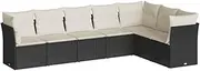 vidaxl 7-Piece Garden Sofa Set - Black Poly Rattan Outdoor sectional with Modular Design and Storage, UV-Resistant Patio Lounge with Washable Cream Cushions for Patio, Balcony, Terrace - 289x179x69cm
