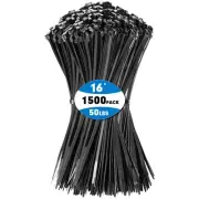 Zip Ties, 1500pcs 16 Inch Heavy Duty Self-Locking Nylon Zip Ties, Black Cable...