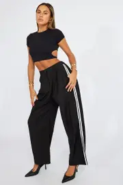 Black Wide Leg Pants Side Stripe - Size 8, Women's Wide Leg Pants