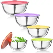 Mixing Bowl Set of 5, Stainless Steel Mixing Bowls with Airtight Multicolord Lids, Salad Bowls Size 4.5L/3.5L/2.5L/2L/1.4L,Multifunctional Bowls with Lids for Baking,Cooking,Food Prep