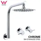 WELS Round 8" Chrome Rainfall Shower Head Swivel Gooseneck Shower Arm with Taps