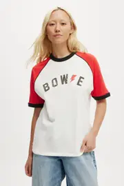[Cotton On Women] Cotton On Women - David Bowie Regular Graphic Tee - Lcn per david bowie lightning/summer red/vwhi 2XS LCN PER DAVID BOWIE LIGHTNING/SUMMER RED/VWHI