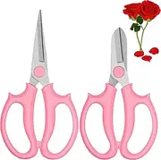 Garden Scissors, 2Pcs Pink Floral Shears, Flower Scissors with 2 Different Blades, Garden Pruning Shears with Comfortable Handles, Garden Clippers for Flower Arrangement, Fruit Picking Trimming
