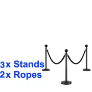 3x BLACK Queue Barriers Stand Post 2VELVET Rope Crowd Control Bollards Stanchion