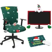 Christmas Office Chair Covers Set with Computer Monitor Cover and Mouse Pad D...