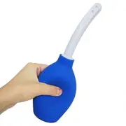 Enema Bulb Douche for Men & Women, Reusable Cleaning Silicone Slim Nozzle Douche, Safe Comfortable Rubber Blue 310ML