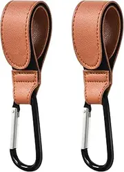 Ganwawo Stroller Hook, 2PCS Portable Stroller Hooks for Hanging, Multipurpose Organizer Hook Clip for Bugaboo,Strollers, wheelchairs,Walkers (Brown)
