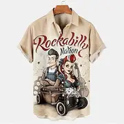 Men's Letter Portrait Shirt Summer Hawaiian Shirt Button Up Shirt Short Sleeve Vintage Tropical Fashion Casual Holiday Summer Spring Turndown Print Button-Down