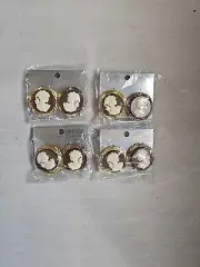 Vtg 80s NOS PLASTIC CAMEO Clip EARRING LOT ALL Same Sealed DRK BROWN