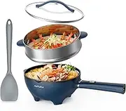 AUTUCU Electric Hot Pot 3L with Steamer | Nonstick Frying Pan Ungraded Wok, 1200W Power Adjustment for Dorm and Home (Silicone Spatula Included)