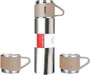 500L Insulated Thermos Bottle with 2 Extra Cups Stainless Steel Coffee Travel Mug Leakproof Coffee Tumbler Sport Flask Cup for Hot & Cold Drink Coffee
