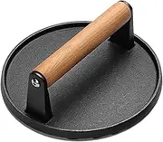 Heavy Duty Smash Burger Press 7" Round Burger Smasher for Griddle with Wood Handle Cast Iron Griddle Burger Press Bacon Press Accessories for Flat Top Griddle Grills (Round)