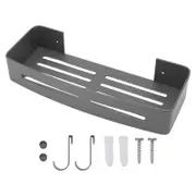 Wall Mount Bathroom Shelf Shower Bath Rack Single Layer Space Aluminum Bathroom Floating Wall Shelves with Hooks Gray